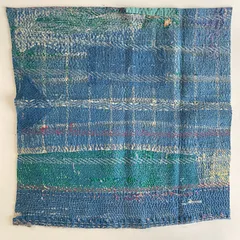 3755. 3751. 専用ページ　ラリーキルト　カンタキルト　オールドファブリック　ハギレ　インド　ボロ　ステッチ　ブルー　手仕事　資材　１点物　リバーシブル　50×50　送料無料　おまとめ割引