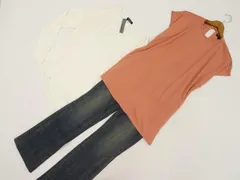 one way等 半袖チュニック+長袖ニットカットソー+デニムパンツ コーディネート3点セット M相当 オレンジ 白 青 カジュアル・クール系 20代