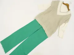 ZARA等 ニットベスト+七分袖カットソー+ワイドパンツ コーディネート3点セット M相当 ライトベージュ 白 アイボリー 緑 カジュアル系 20代・30代〜