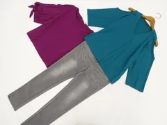 INGNI等 ニットカットソー+オープンショルダーカットソー+スキニーパンツ コーデ3点セット M 紫 緑系 グレー カジュアル・シンプル系 30代〜50代〜