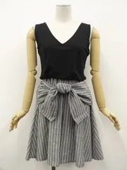 ロイヤルパーティー ROYAL PARTY ひざ丈 ノースリーブ Vネック ドッキングワンピース F ブラック＆グレー地 ホワイト ストライプ柄 メール便可