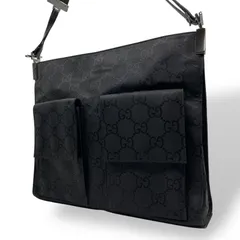 GUCCI グッチ GG柄 ナイロン レザー ショルダーバッグ ブラック ダブルポケット シルバー金具 斜め掛け メンズ レディース ユニセックス E8