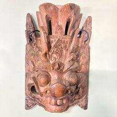 バリ島 木彫り バロン マスク 壁掛け 魔除け 鏡付き - メルカリ