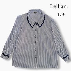 レリアン ブラウス 13+ 大きいサイズ 水玉 ドット ボウタイ 長袖 紺 