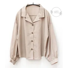 古着　INGNI　イング　開襟　ボリュームスリーブ　さらさら　ブラウス　シャツ　長袖　Mサイズ　ベージュ　レディース　カジュアル　きれいめ　春夏秋