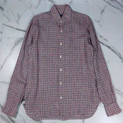 BARBA DANDY LIFE イタリア製 リネン100% ホリゾンタルカラー L/Sシャツ 39｜15 1/2(M) レッド ホワイト ネイビー ギンガムチェックのサムネイル