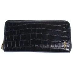 SAINT LAURENT PARIS (サンローランパリ) ラウンドファスナーロングウォレット クロコ型押し 長財布 カードケース ブラック レザー 630201 ゴールド金具