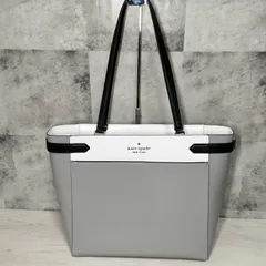 大容量【極美品】kate spade NEW YORK ステイシー カラーブロック ラップトップ トートバック グレー ホワイト バイカラー A4収納 PC収納 肩掛け ビジネス 通勤 通学 ハート柄 シルバー金具 ケイトスペード