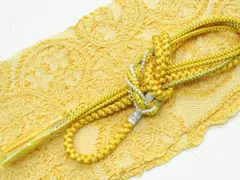 【一輝堂】和装小物 帯揚げ帯締めセット 帯揚 帯締  振袖用 総絞り 丸組 金糸 飾り付 美品 26w04-4847