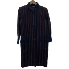【中古】　Miss Chloe　ワンピース　長袖　ひざ丈　レギュラーカラー　フルボタン　ストライプ　日本製　古着　/2497のサムネイル