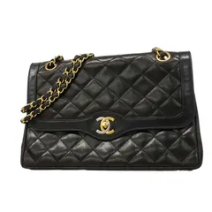 【6dc3643】シャネル ショルダーバッグ マトラッセ/パリ限定 ラムスキン ブラック ゴールド/シルバー金具【中古】レディース