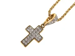 美品　スワロフスキー　SWAROVSKI　ラインストーン　クロス　スクリューチェーン　ネックレス　ゴールドカラー　送料無料