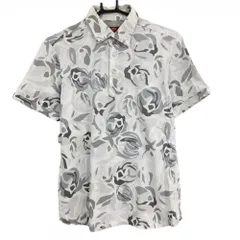 キャロウェイ レッドレーベル 半袖ポロシャツ 白×ライトグレー 花柄調 ボタンダウン メンズ L ゴルフウェア Callaway