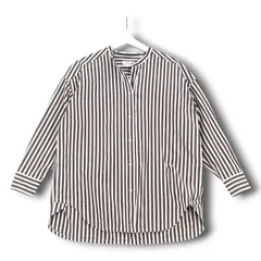 SHIPS any シップスエニィ REPREVE バンドカラーシャツ 26SS ストライプシャツ 長袖 茶色 ブラウン 白 ホワイト サイズ36 レディース 春 夏 ゴーゴー古着マルイ北千住店 1 No.2155