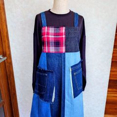 171☆USEDデニムリメイク☆エプロン☆パッチワークデニム☆DIY