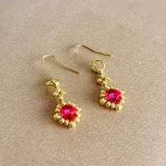 スワロ クリスタルビーズ 一粒ピアス インディアンピンク ゴールド サージカルステンレスフック