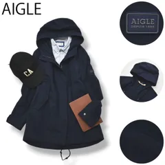 【定番】 エーグル AIGLE フード付き マウンテンパーカー ジャケット 軽量 アウター 38 ネイビー ラバータグ アウトドア シンプル カジュアル 普段使い レディース ♪