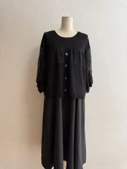 KN3552＊4L 大きいサイズ　切り替えレイヤード風 ワンピース 黒 メッシュ