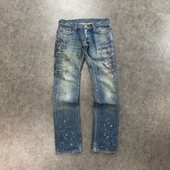 DOPE&DRAKKAR ワイドストレートデニム ペンキ飛び ダメージ加工 赤耳 