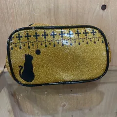 【SGM】ゴールドカラー 黒猫 ポーチ ビニール素材