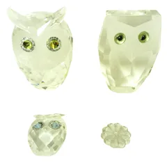 X04119 クリスタルガラス製置き物セット SWAROVSKI スワロフスキー インテリア ペーパーウエイト ふくろう 縁起物 開運  フラワー 菊