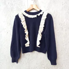 merlot メルロー ふりふりレースドッキングニット セーター レース フリル ガーリー フェミニン ネイビー Fサイズ ◎_◇〇のサムネイル