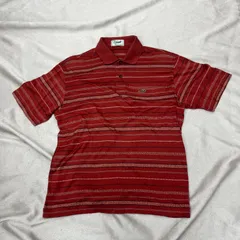 crocodile クロコダイル　ポロシャツ　半袖　幾何学模様　ストライプ　総柄　マルチカラー　赤茶　白　ネイビー　ブラウン　Mサイズ　メンズ