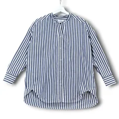 SHIPS any シップスエニィ REPREVE バンドカラーシャツ 26SS ストライプシャツ 長袖 青 ブルー 白 ホワイト サイズ36 レディース 春 夏 ゴーゴー古着マルイ北千住店 1 No.2156