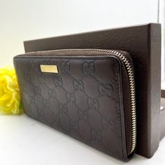 GUCCI 長財布 ハートチャーム ラウンドファスナー ダークブラウン GG