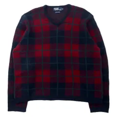 Polo by Ralph Lauren Vネック ニット セーター XL ネイビー チェック ラムウール
