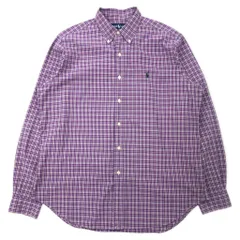 RALPH LAUREN ボタンダウンシャツ L パープル チェック コットン CUSTOM FIT スモールポニー刺繍