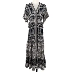 FRAY I.D フレア ロングワンピース 半袖 ボヘミアン フォークロア サイズ0 XS～S相当 エレガント