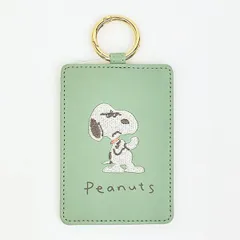 スヌーピー シングルパスケース 刺繍  グリーン SNOOPY