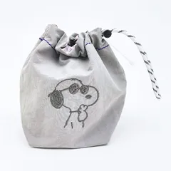 スヌーピー チェック リバーシブル巾着ポーチ グレー SNOOPY