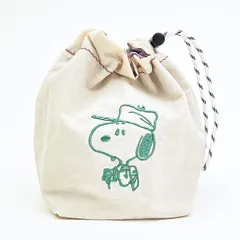 スヌーピー チェック リバーシブル巾着ポーチ アイボリー SNOOPY