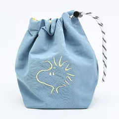 スヌーピー チェック リバーシブル巾着ポーチ ブルー SNOOPY