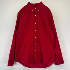 古着 ポロ・ラルフローレン POLO RALPH LAUREN コーデュロイ 長袖シャツ ボタンダウン ワンポイントロゴ 刺繍 L  レッド系 メンズ