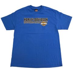 新品タグ付き HARLEY DAVIDSON ハーレーダビッドソン ロゴＴシャツ モーターサイクル ブルー(メンズ XL)中古 古着 X9843