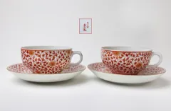 MR-02595 九谷焼　岩花堂　赤絵花柄 カップ ソーサー