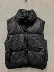 ZARA ザラ 4341/768/800 フェイクレザー 中綿 ダウン ベスト sizeM/黒 ◆■ レディース