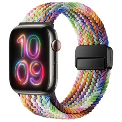 Band コンパチブル Apple Watch バンド 49/46/45/44/42/41/40/38mm、磁気留め金付きのナイロン弾性編組バンド調節可能なスポーツアップルウォッチバンド付き Apple Watch Ultra 3/2/1 SE 3/2/1 シ