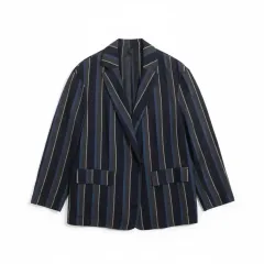 レディース 42サイズ/ スチール BENETTON ボーダー柄 リネンジャケット