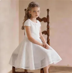 キッズ チュール ドレス、ホワイト 夏向け通気性 プリンセスドレス、女の子用ワンピース、ピアノ発表会・ドレス・ステージ衣装