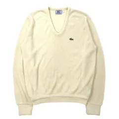 IZOD LACOSTE 70年代 糸巻きタグ Vネック アクリルニット セーター L ホワイト ワンポイントロゴ