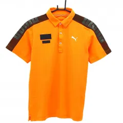 【超美品】プーマ 半袖ポロシャツ オレンジ×黒 肩メッシュ ロゴ DRYCELL メンズ M ゴルフウェア PUMA