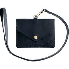 【新着商品】[RafiCaro] パスケース IDカードホルダー Wポケット 定期入れ本革 イタリアンレザー 首掛け ネックストラップ付 idケース 社員証 カードケース メンズ レディース ネイビー