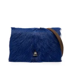 シャネル ココマーク マトラッセ チェーンショルダーバッグ ブルー ファー レザー レディース CHANEL【1-0257227】