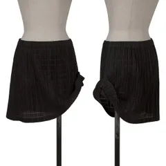 プリーツプリーズPLEATS PLEASE ボタンデザイン透かしボーダーミニスカート 黒Fのサムネイル