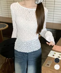 レーストップス レディース 前後2way シアートップス 長袖 レースインナー シースルー 透け感 レイヤード 韓国風 大人可愛い CH80WUXIN-001