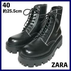 ZARA レースアップブーツ 40 ブラック 黒 厚底 ザラ ヒール5cm メンズ 保管DB019のサムネイル